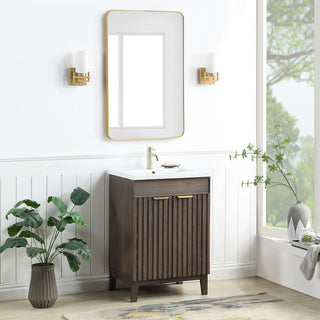 Palos Bathroom Vanity, Spruce Aged Brown, 24", Ceramic Top, With Mirror
