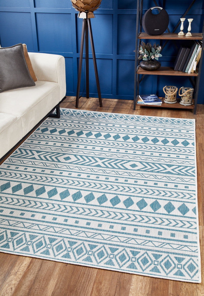Provo Natura Indoor/Outdoor Coastal Area Rug, Ivory/Aqua, 7'10 X 10'10