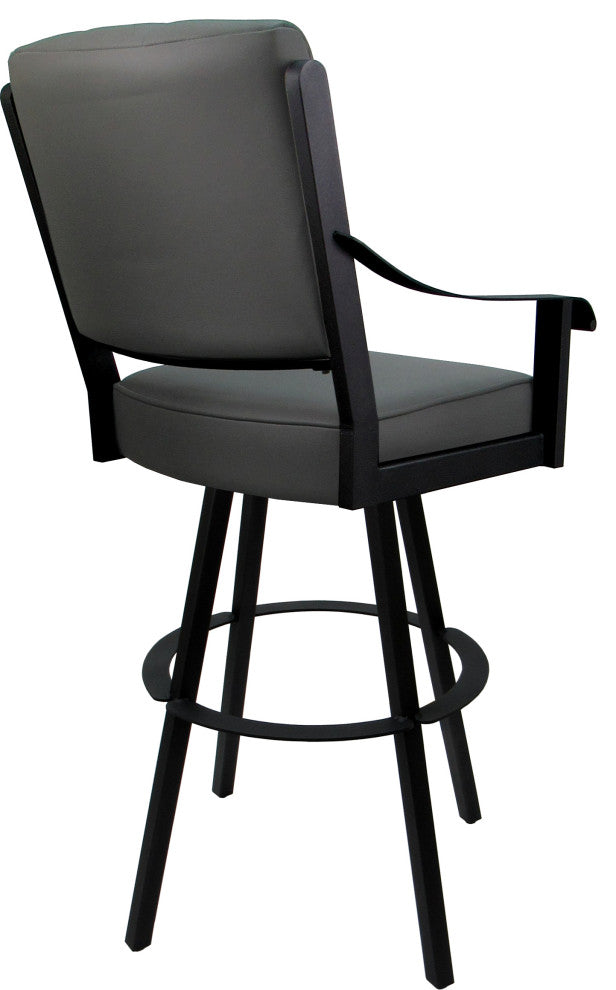 Leather Swivel Metal Bar Stool - Memphis on Warren Base, Gray Leather on Black, 30"