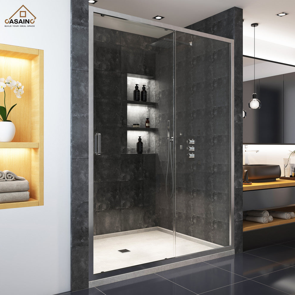 60-in x 72-in Framed Sliding Shower Door, Brushed Nickel