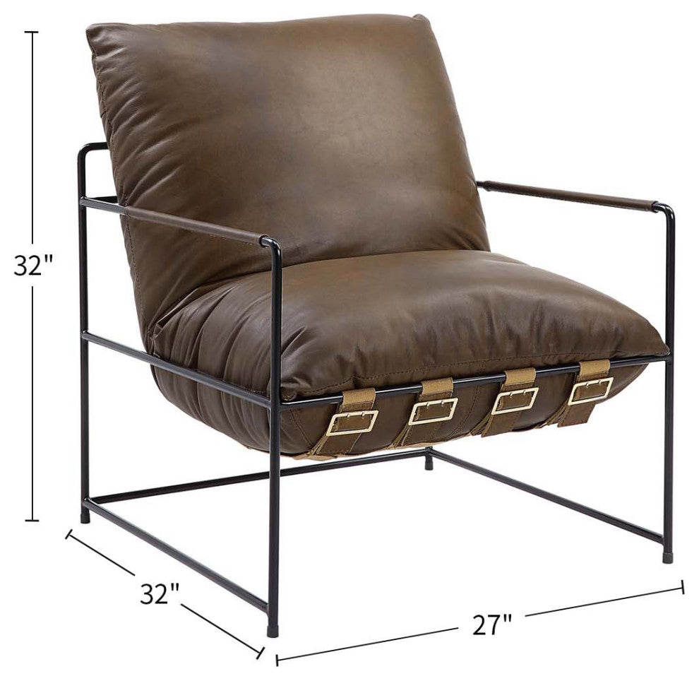 Metal Frame Accent Chair With Saturn Leather Cushion