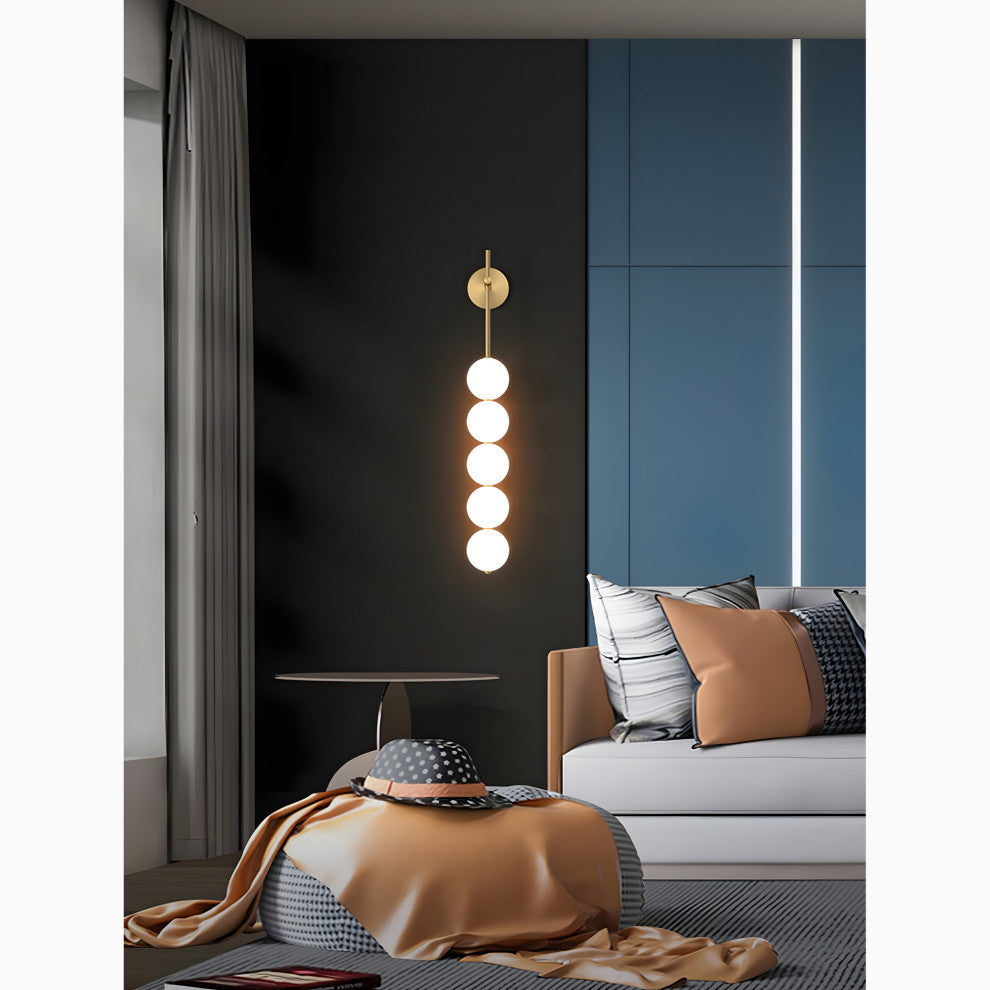 Modern Golden Wall Lamp with Light Spheres for Living Room, Bedroom, Acrylic, Cool Light