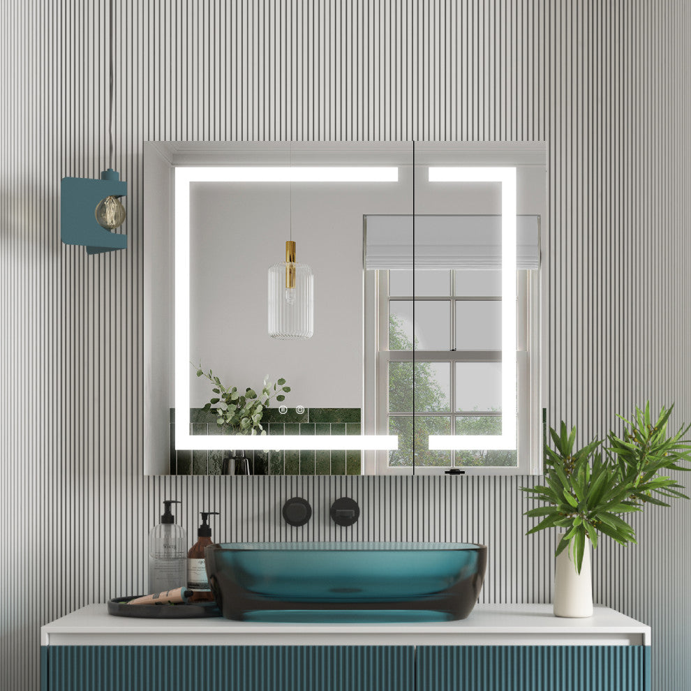 Recessed/Surface Mount LED Medicine Cabinet Mirror with Defogger, 36"x30" Double Doors