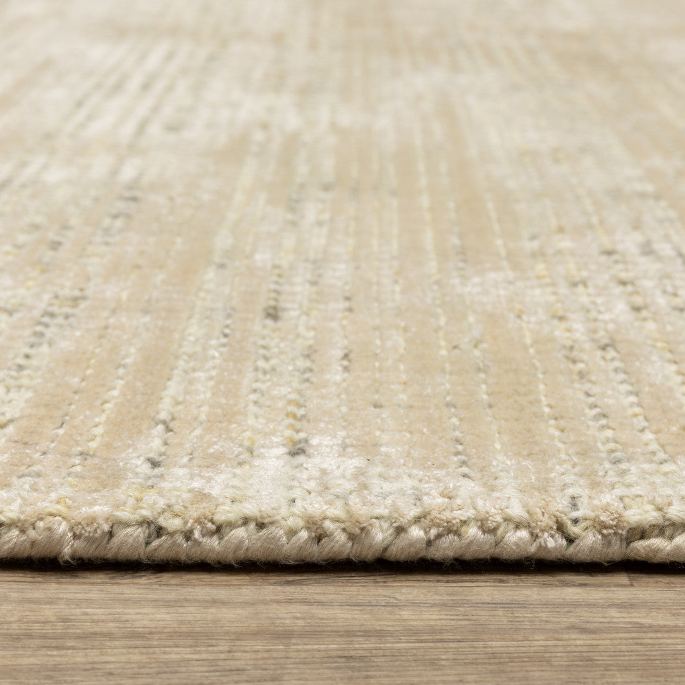 Cayden Textural Stripe Wool Blend Beige/ Ivory Hand-tufted Rug 8' x 10'