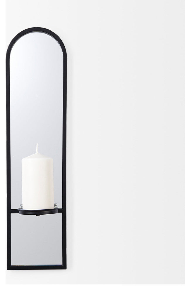 Evianna 7Lx7Wx25H Mirrored WithBlack Metal Frame Wall Candle Holder