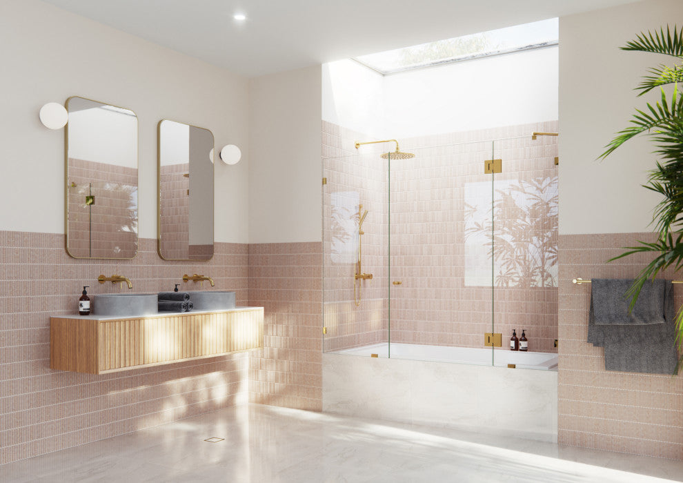 58.25"x72" Frameless 3 Panel Inline Bathtub Shower Door, Polished Brass