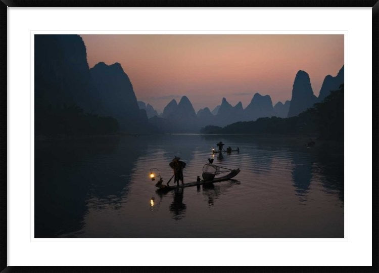 "Fisherman Of The Li River" Framed Digital Print by Mieke Suharini, 44x31"