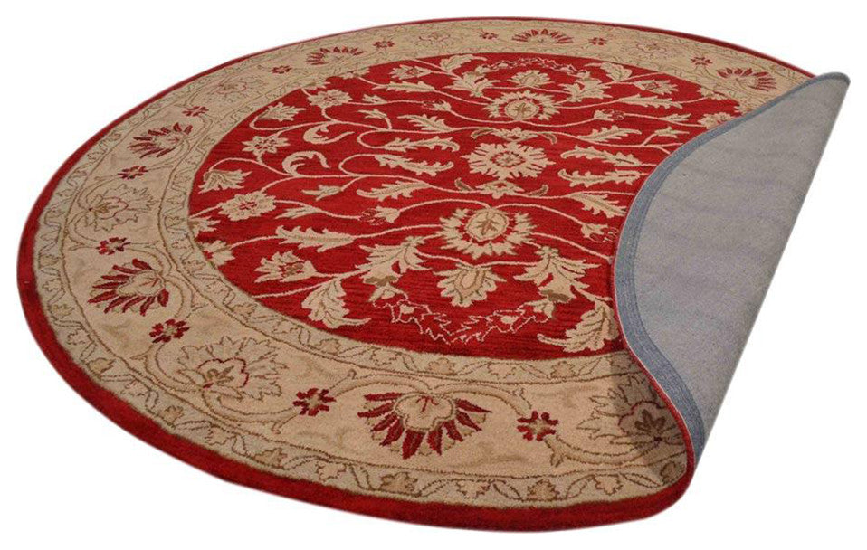 HAND TUFTED WOOL ECO-FRIENDLY AREA RUGS - Round,Red Gold,Oriental