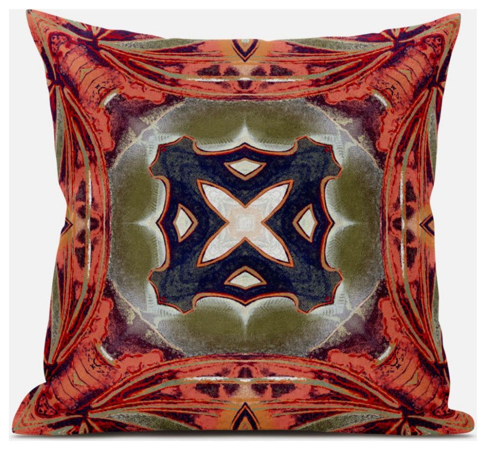 20" Peach Sage Geo Tribal Suede Throw Pillow