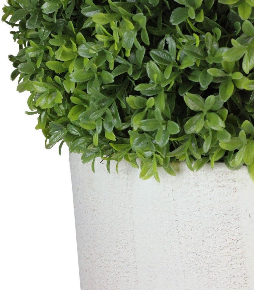 27" Artificial Boxwood Plant in Decorative Stone Look Ceramic Pot