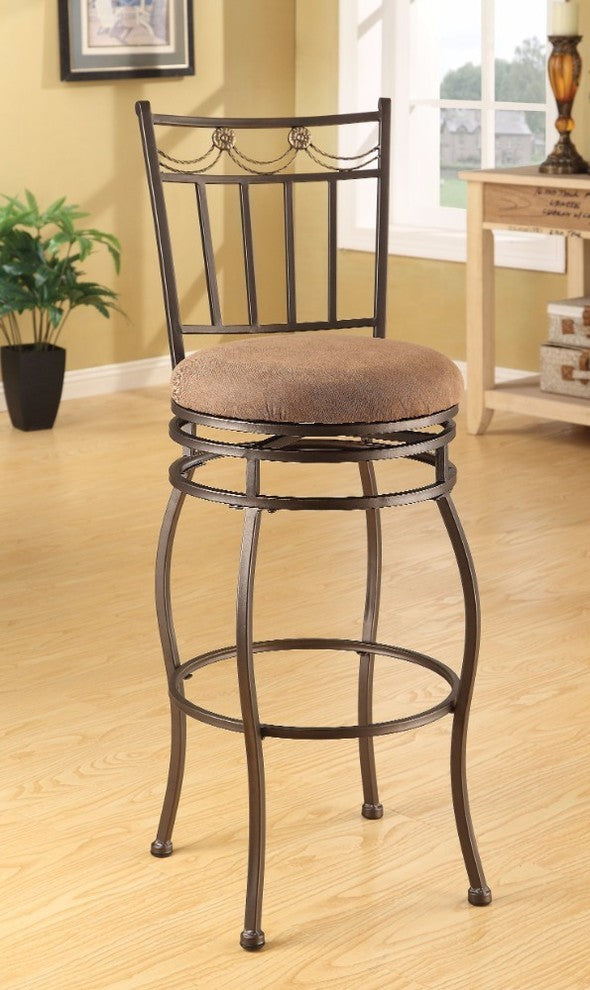 Bar Chair With Swivel, Fabric and Dark Bronze, Set of 2