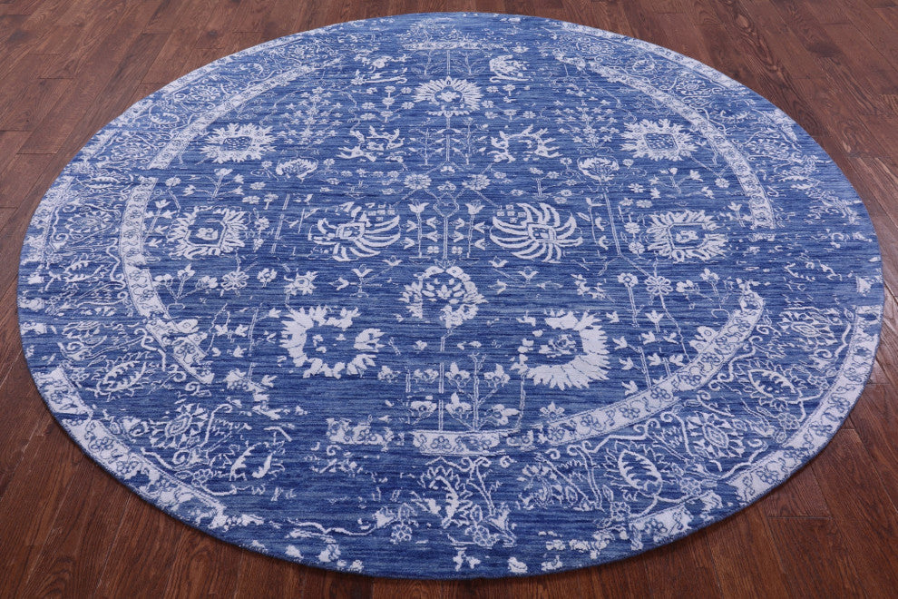 8' Round Persian Handmade Wool & Silk Rug - Q15744