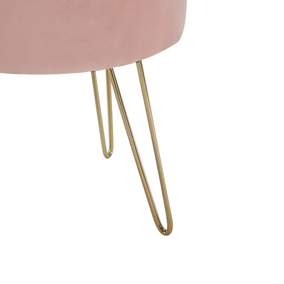 Round Storage Velvet Vanity Stool with Removable Lid, Pink