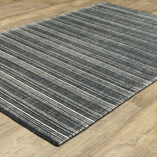 Cayden Textural Stripe Wool Blend Black/ Ivory Hand-tufted Rug 8' x 10'