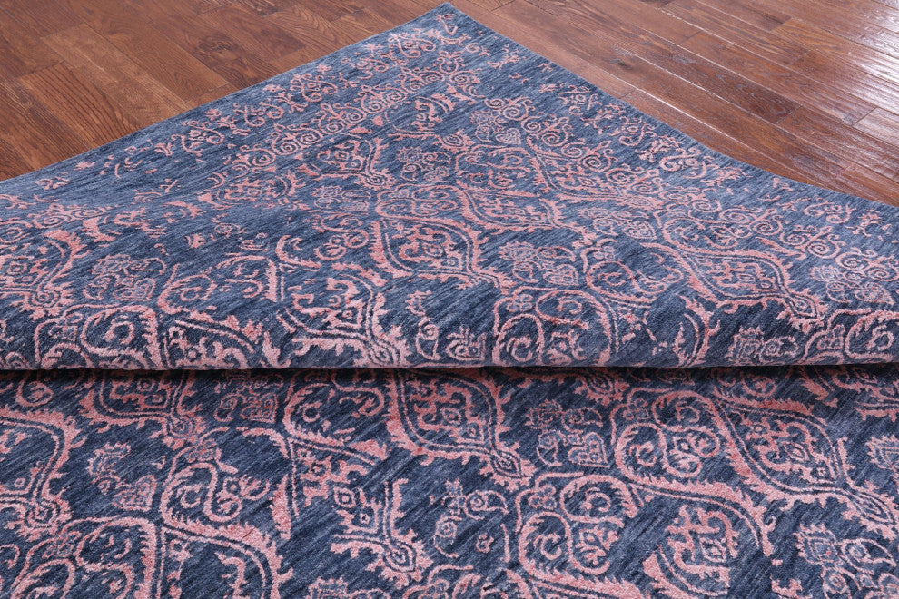 Modern Hand-Knotted Wool and Silk Rug 9' 1" X 12' 5" Q7053