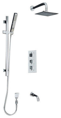 Chrome 12" Square Ceiling Mount Shower System Set With Hand Held Shower Heads