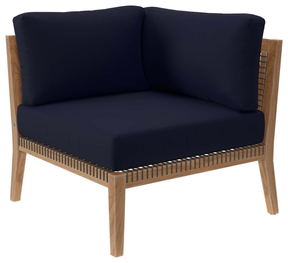 Clearwater Outdoor Patio Teak Wood Sofa, Gray Navy