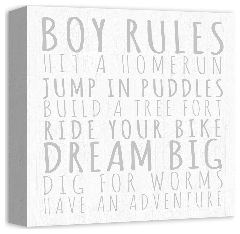 Boy Rules Gray 12x12 Canvas Wall Art
