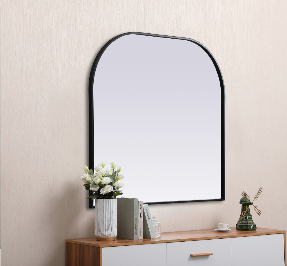 Metal Frame Arch Mirror 36X34 Inch, Black