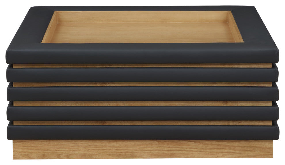 Rory Black Faux Leather Coffee Table, Black, Square, Natural Finish