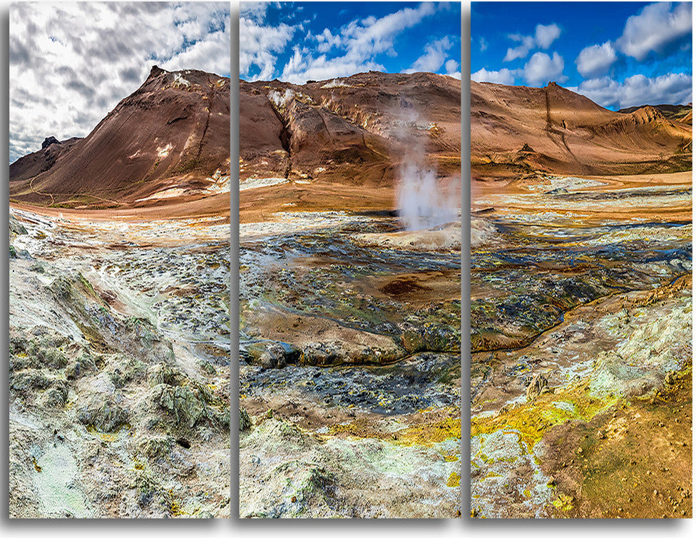 "Sulfur and Steam Namafjall Iceland" Metal Wall Art, 3 Panels, 36"x28"