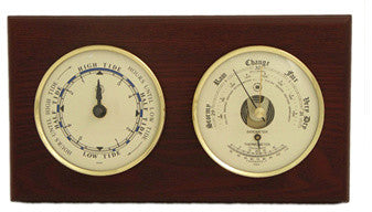 Tide Clock and Barometer With Thermometer on Mahogany Wood