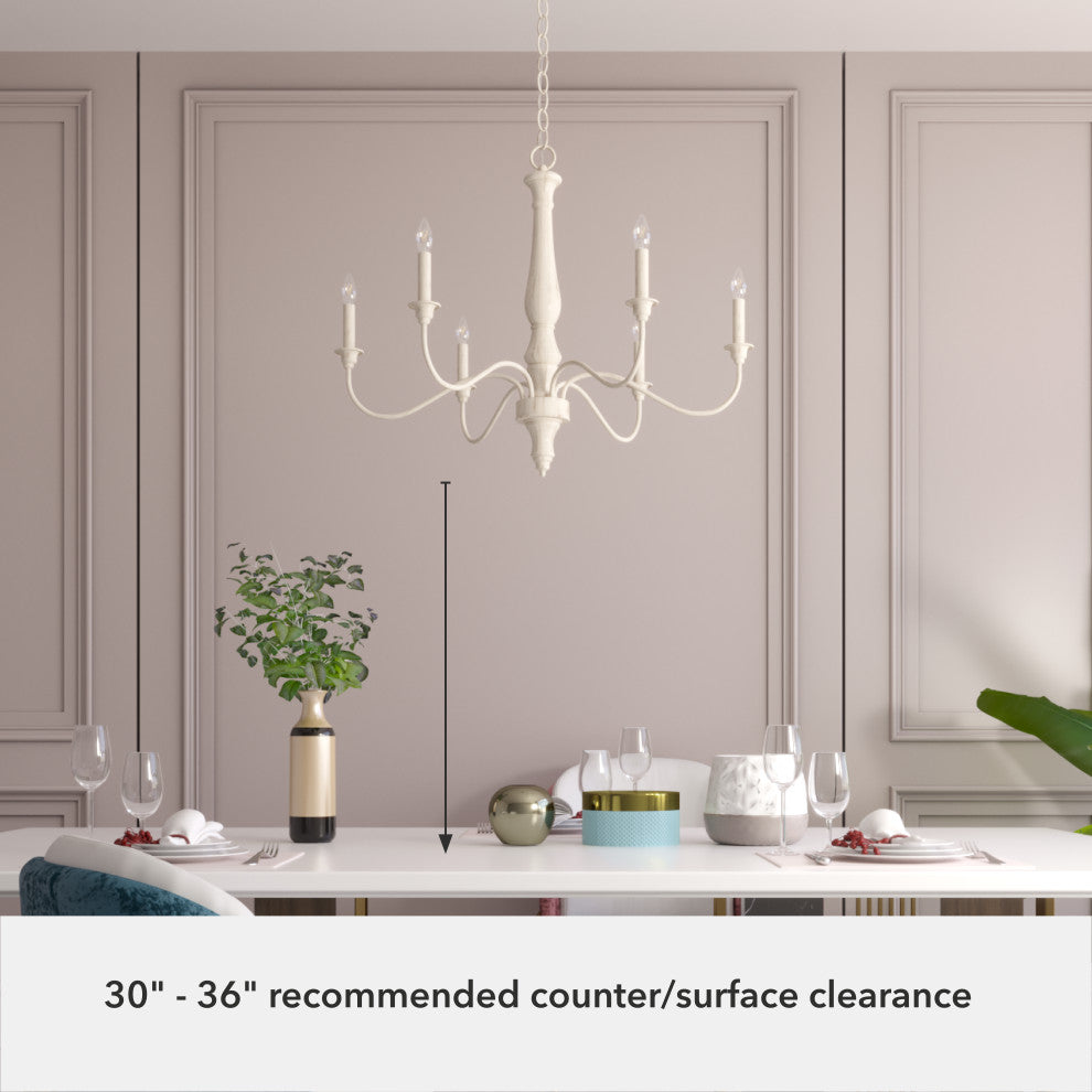 Teren Distressed White 6 Light Chandelier Ceiling Light Fixture