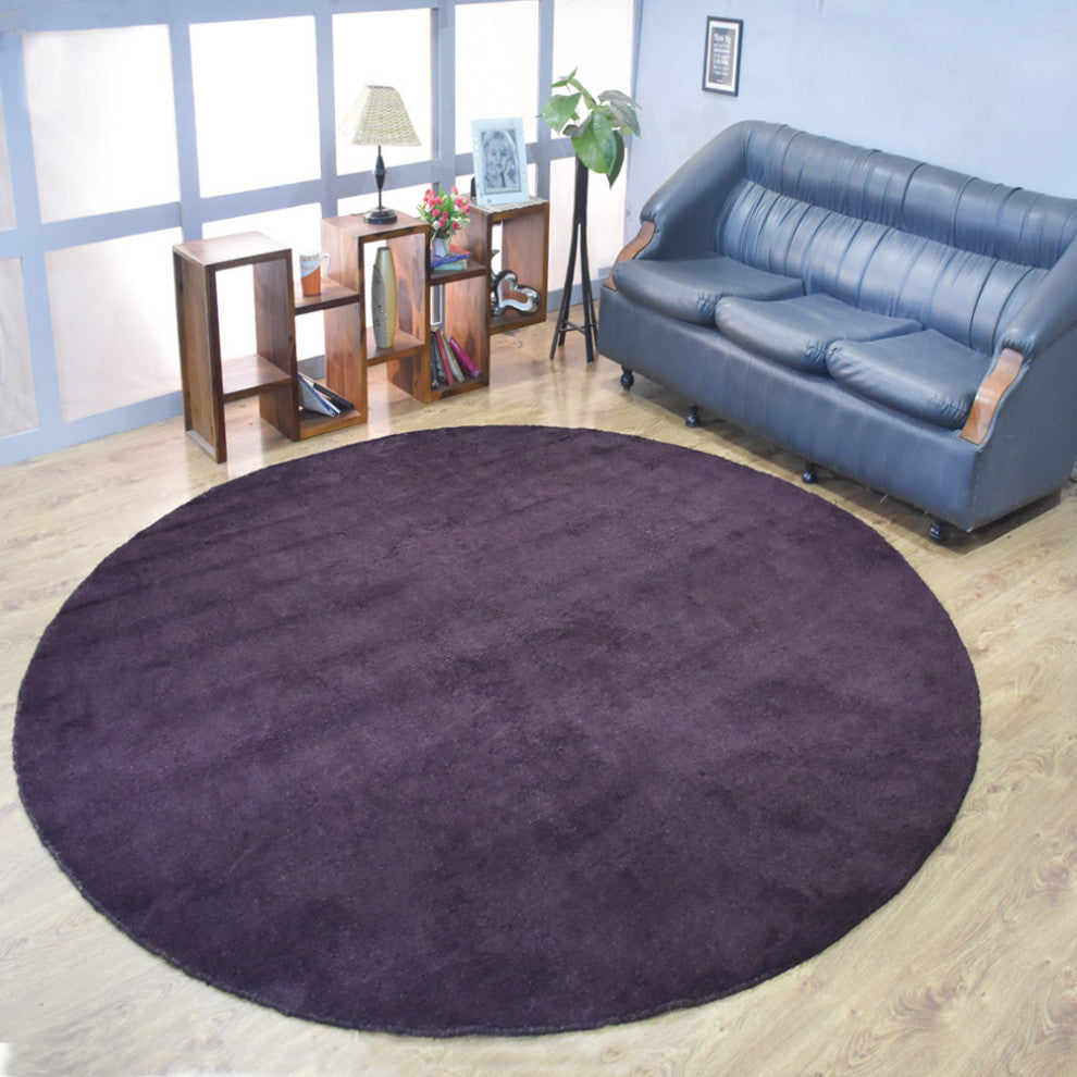 Hand Knotted Loom Silk Mix Area Rug Solid Brown, [Round] 10'x10'