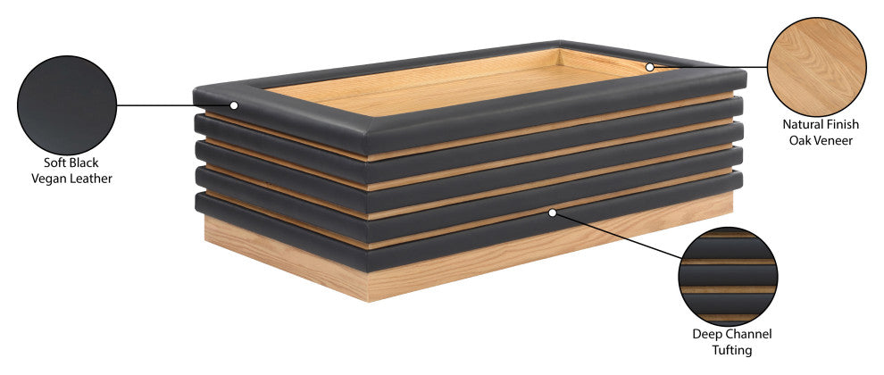 Rory Black Faux Leather Coffee Table, Black, Rectangular, Natural Finish