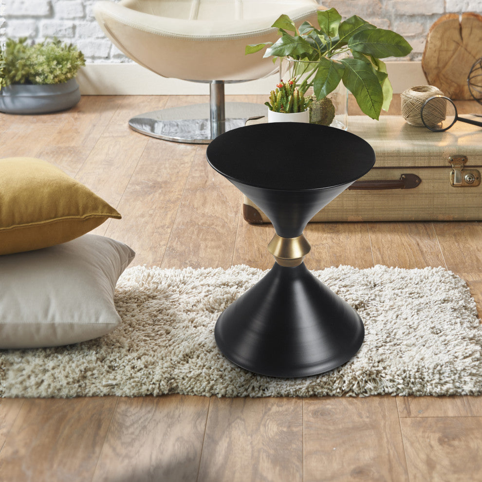 Modern Black and Gold Drum Side Table