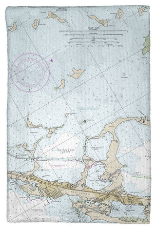 Key Largo, FL Nautical Map Kitchen Towel - Two Sets of Two (4 Total)