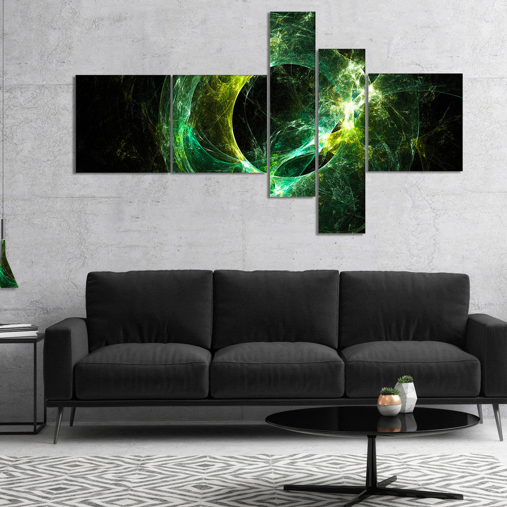 Green Sparkling Lightning, Abstract Canvas art print, 60"x32", 5 panels