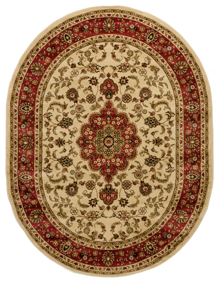 Well Woven Barclay Medallion Kashan Area Rug, Ivory, 5'3" X 6'10" Oval