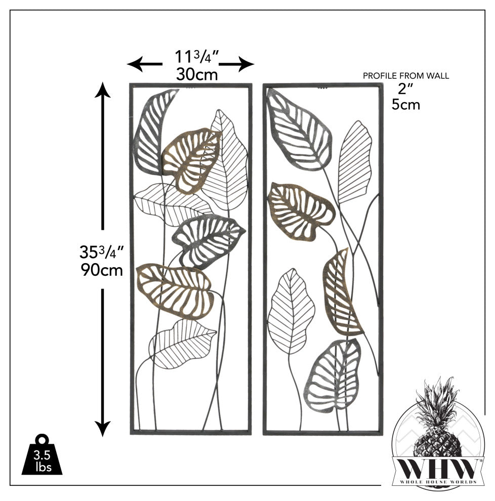 Modernist Leaf Wall Sculpture Panels, Set of 2
