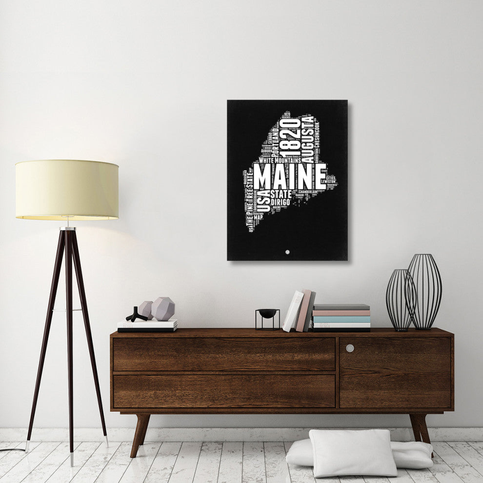 "Maine Black and White Map" Fine Art Print