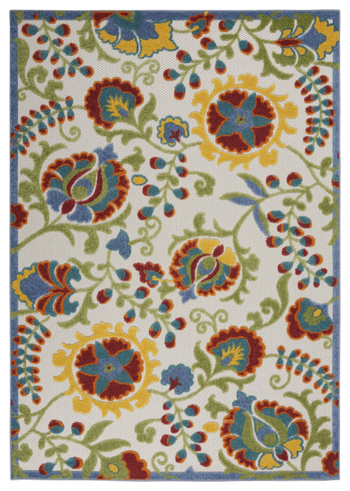 6 x 9 Ivory Multi Floral Indoor Outdoor Area Rug