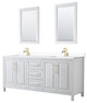 80"DBL Vanity White, White Cult. Marble Countertop, Sinks, 24"Mirrors, Gold Trim