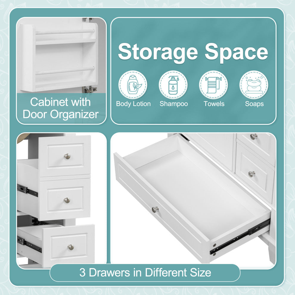 GDF Studio 30" Vanity With Ceramic Sink, Soft Close Door & Drawers, White