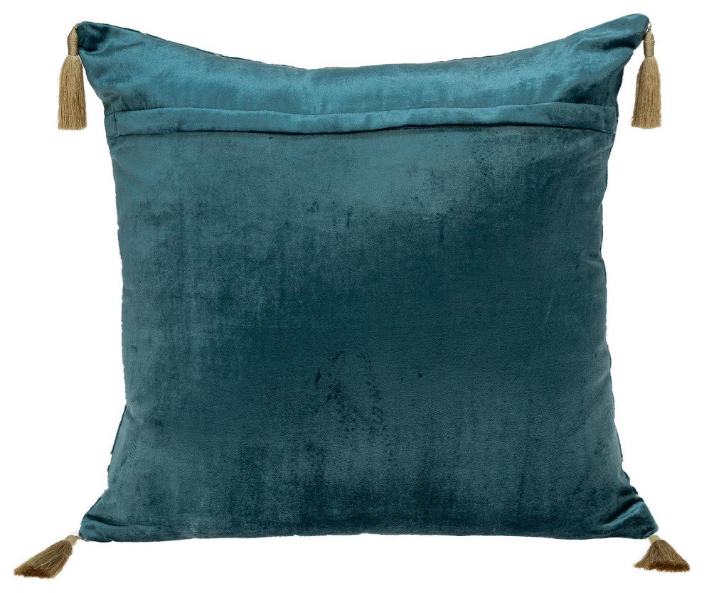 Teal and Gold Geo Velvet Throw Pillow With Gold Tassels