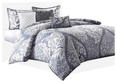 Madison Park Vienna Traditional 6-Piece Duvet Set, Grey, King