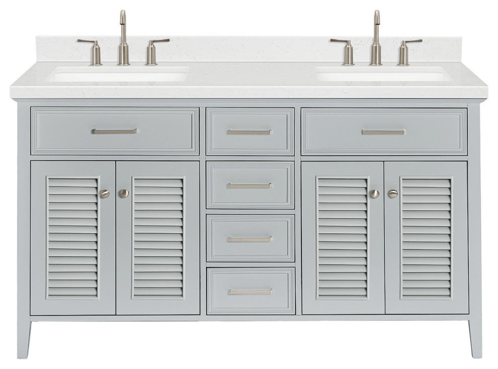 Ariel Kensington 60" Double Rectangle Sink Bathroom Vanity, Carrara Quartz