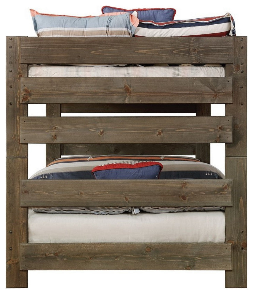 Benzara BM215916 Transitional Wooden Full Over Full Bunk Bed, Guard Rails, Brown
