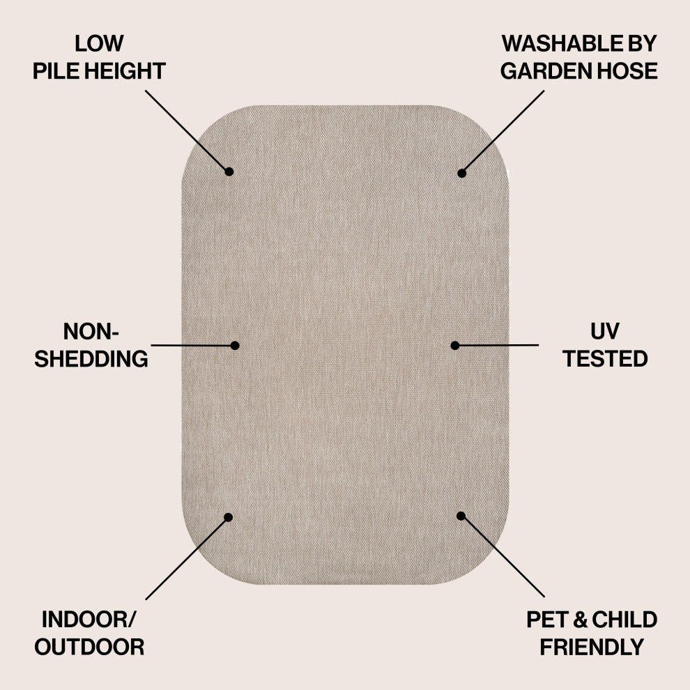 Miles Modern Minimalist Radius Corner Solid Indoor/Outdoor Shaped Area Rug