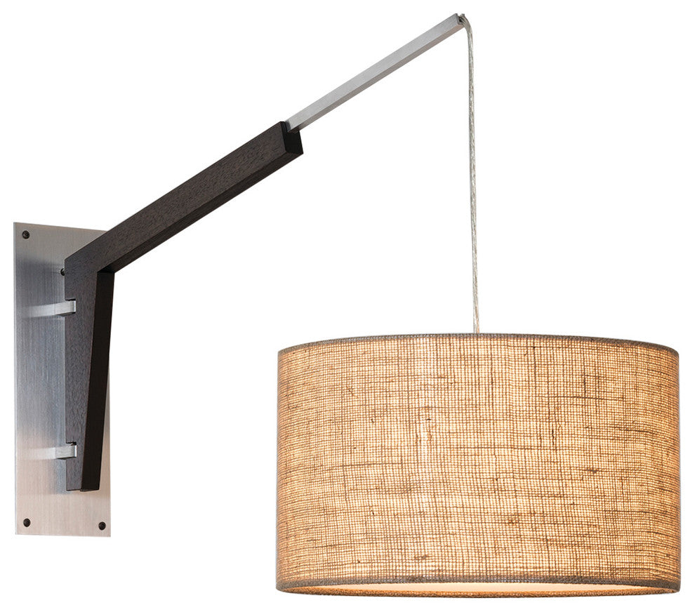 Talea 1-Light Articulate Wall Sconce, Dark Walnut/Burlap Shade, Aluminum Backplate