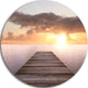 Yellow Sea And Brown Pier, Seascape Photo Round Metal Wall Art, 23"