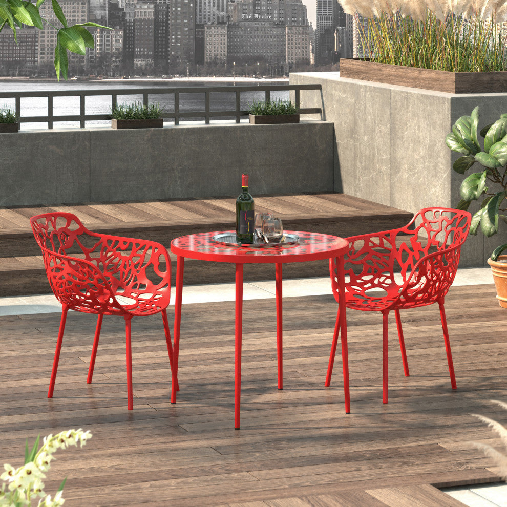 LeisureMod Modern Devon Aluminum Chair, Set of 2 Red
