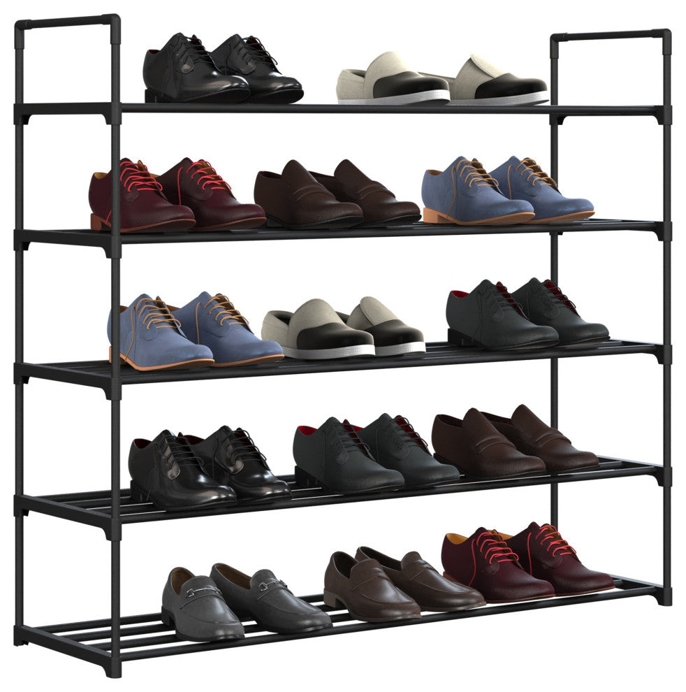 Shoe Rack 5-Tier Shoe Organizer for Closet, Bathroom, Entryway Holds 25 Pairs, Black