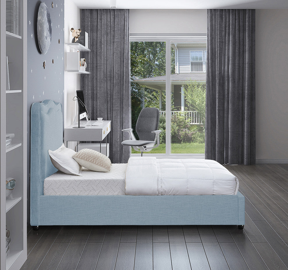 Felix Linen Upholstered Bed, Sky Blue, Twin