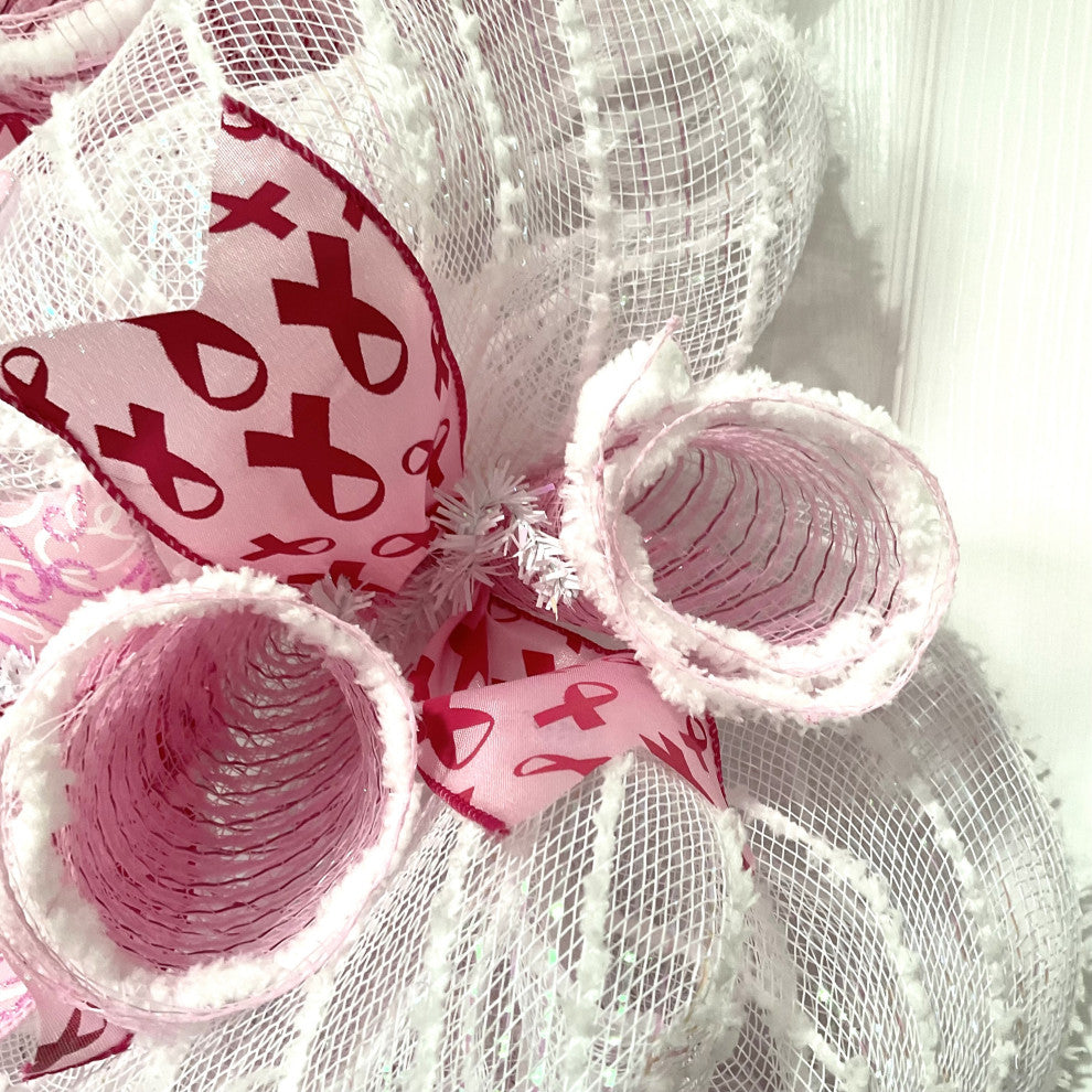 Breast Cancer Awareness Handmade Ribbon Wreath Deco Mesh