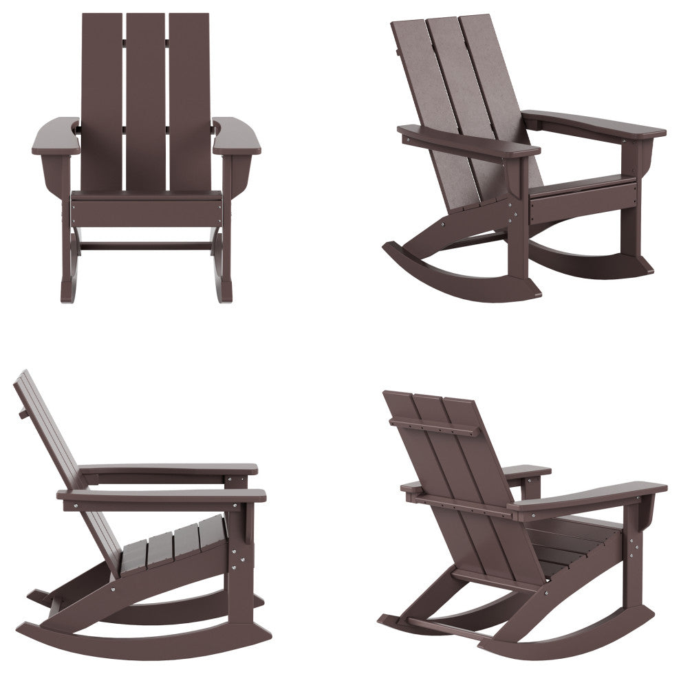 WestinTrends 4PC Modern Adirondack Outdoor Rocking Chair Set, Porch Rockers, Dark Brown